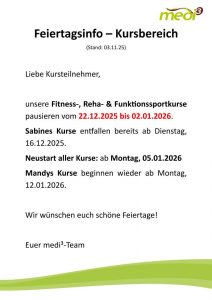 Kursausfall über die Feiertage