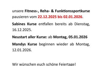 Kursausfall über die Feiertage