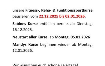 Kursausfall über die Feiertage