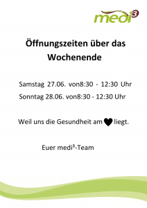 Andere Öffnungszeiten Sa + So